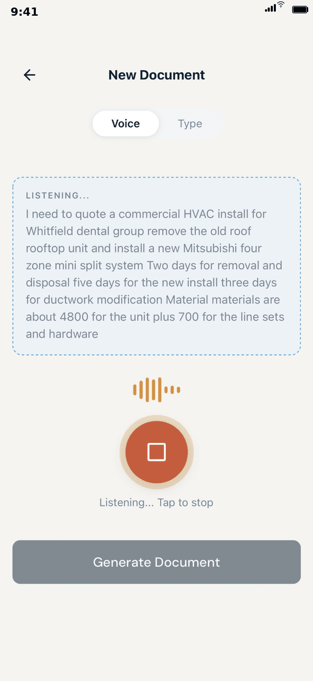 Voice input screen